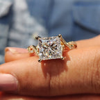 Princess Cut Moissanite Engagement Ring in Peekaboo Ring Style