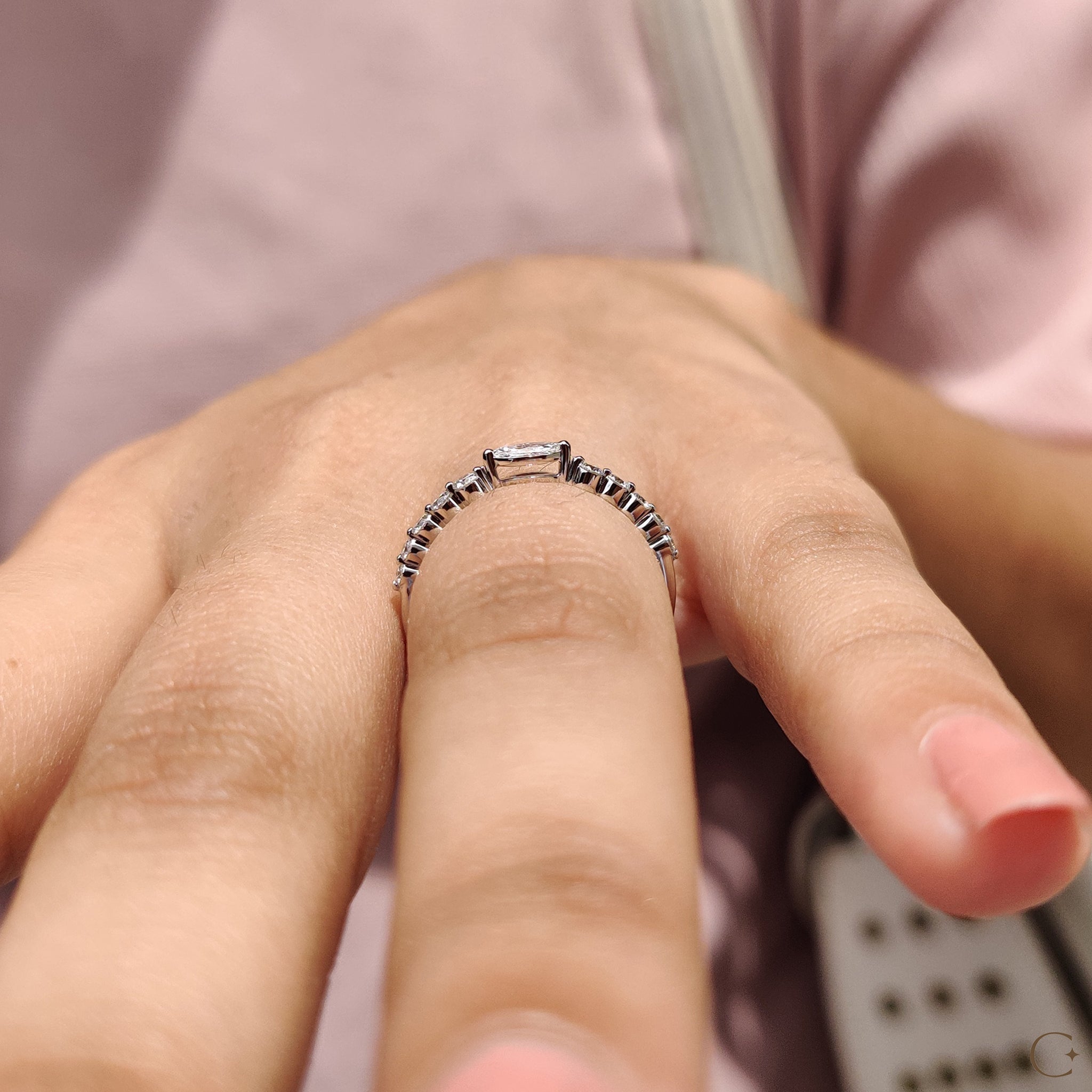 Marquise And Round Diamond Wedding Band With Shared Prong Secondary image