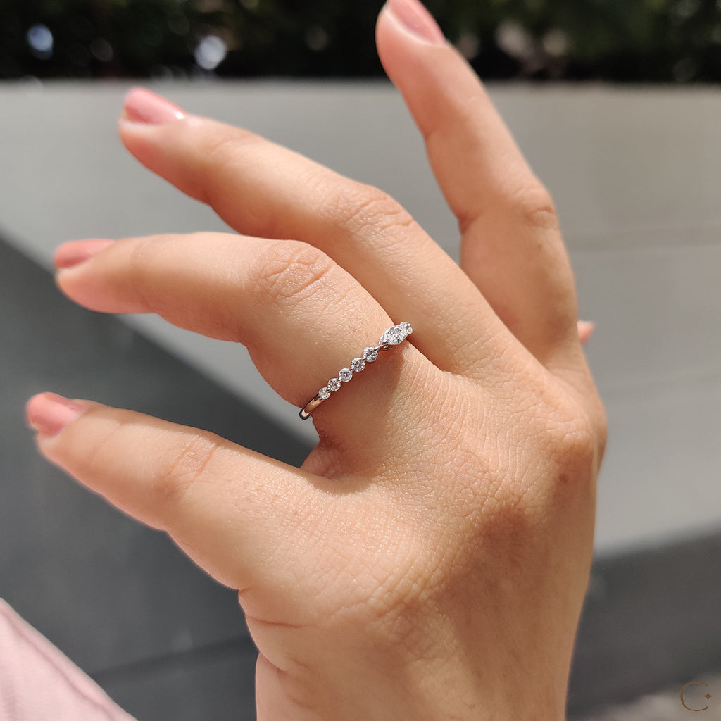 Marquise And Round Diamond Wedding Band With Shared Prong