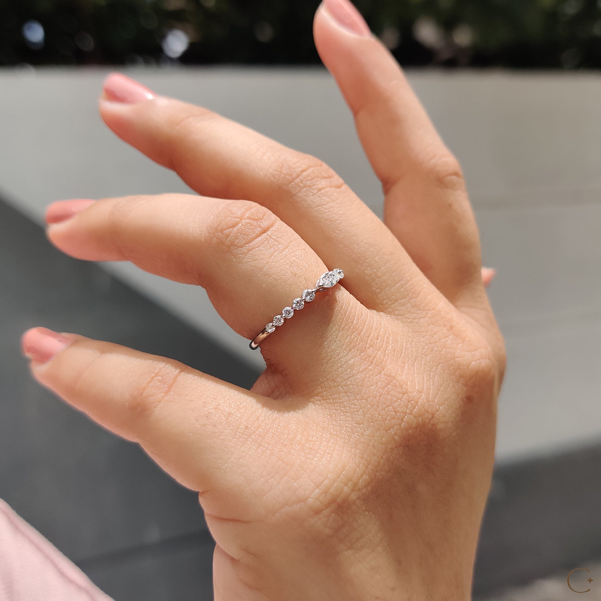 Marquise And Round Diamond Wedding Band With Shared Prong