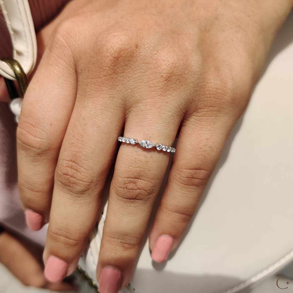 Marquise And Round Diamond Wedding Band With Shared Prong
