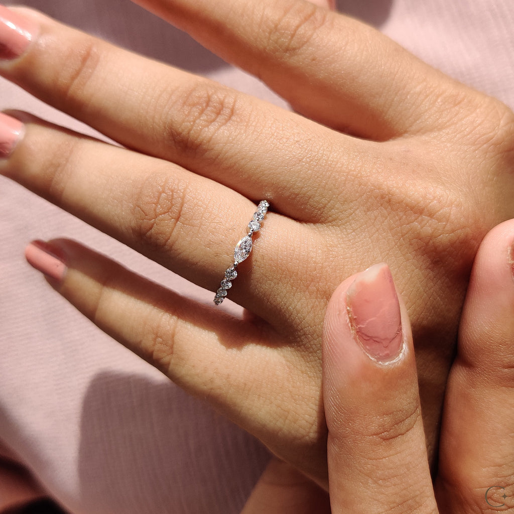 Marquise And Round Diamond Wedding Band With Shared Prong