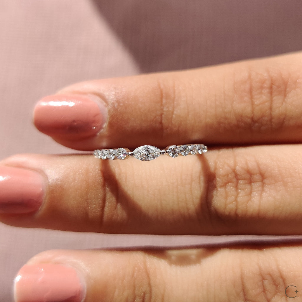 Marquise And Round Diamond Wedding Band With Shared Prong