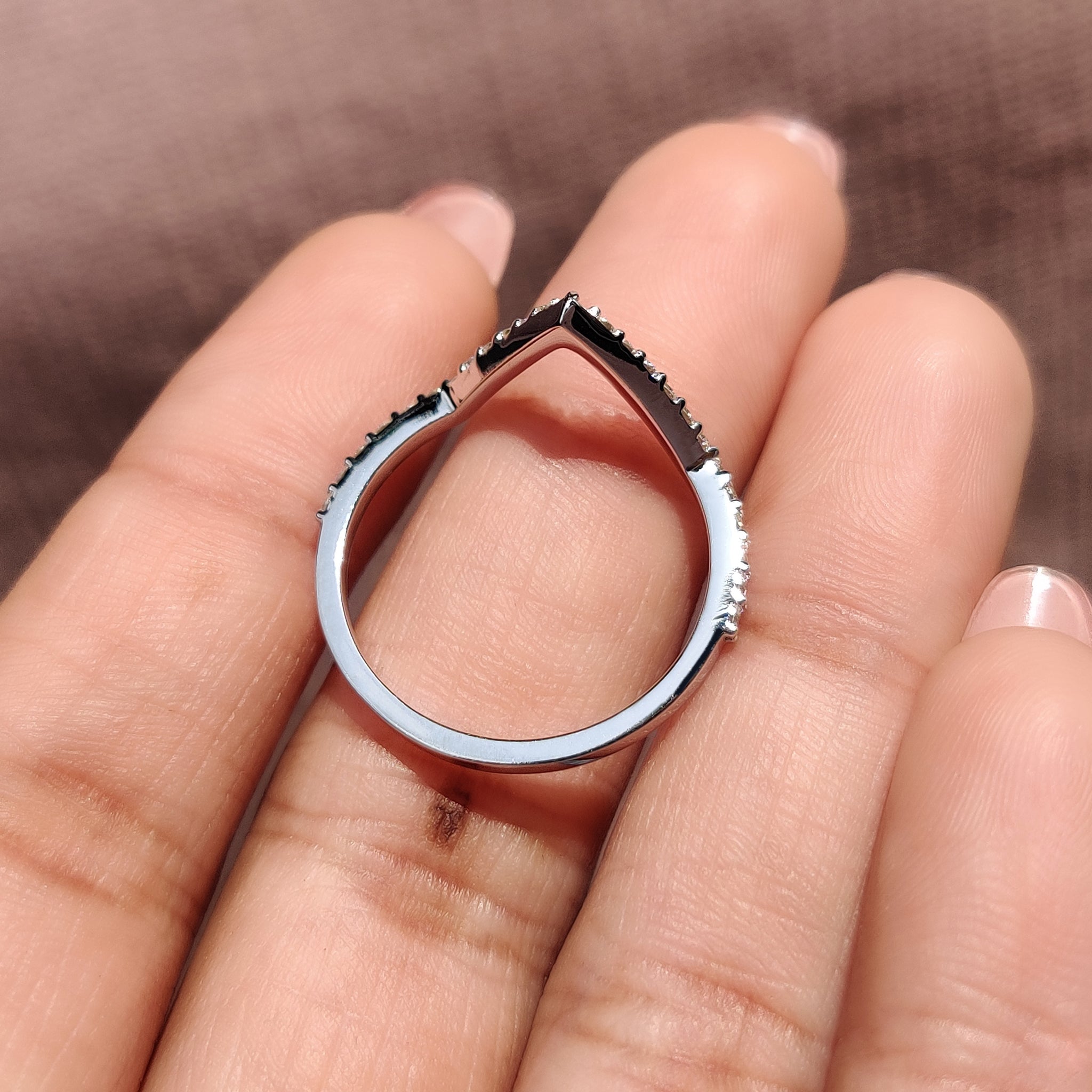 Round Diamond V Shaped Wedding Band