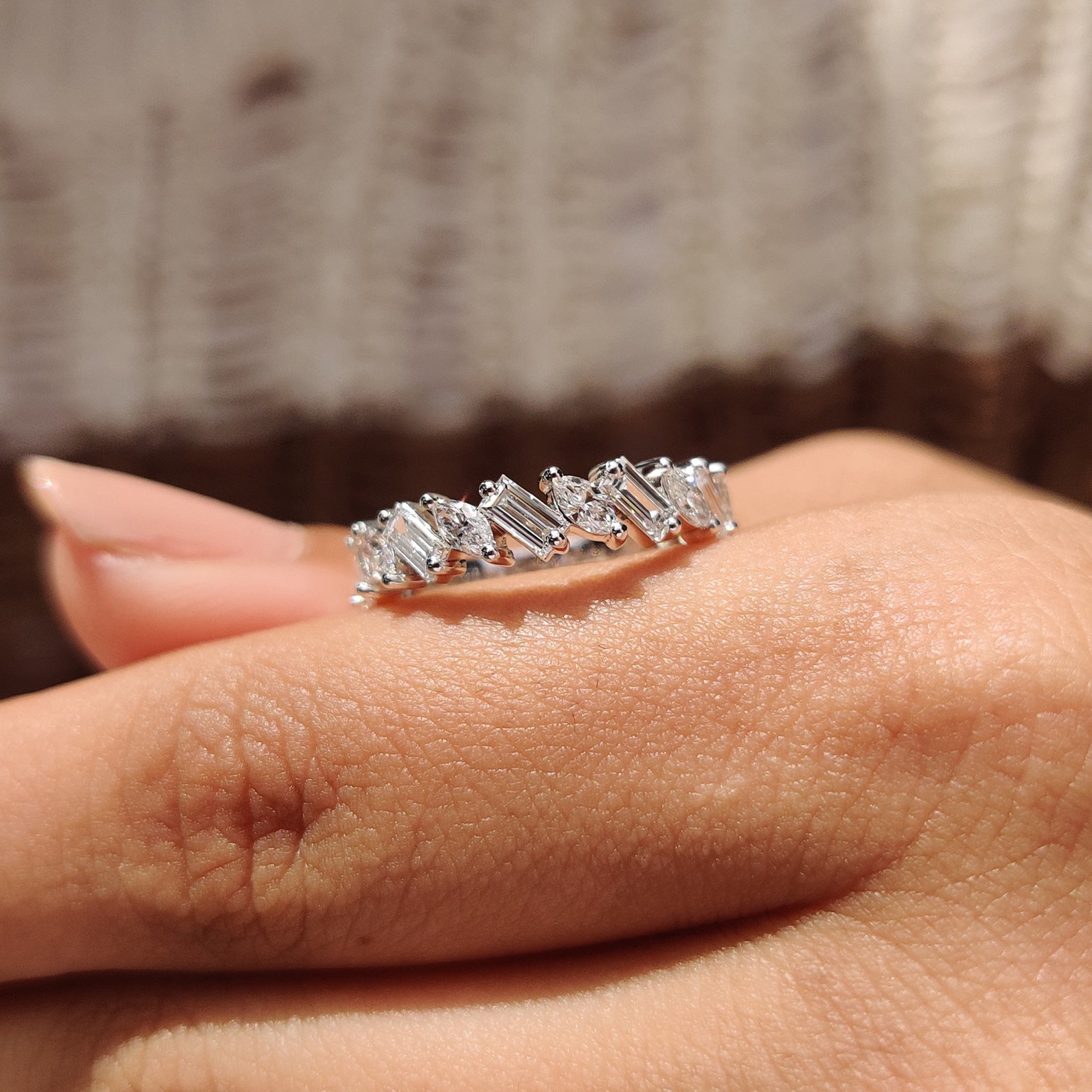 Marquise And Baguette Diamond Band In Half Eternity