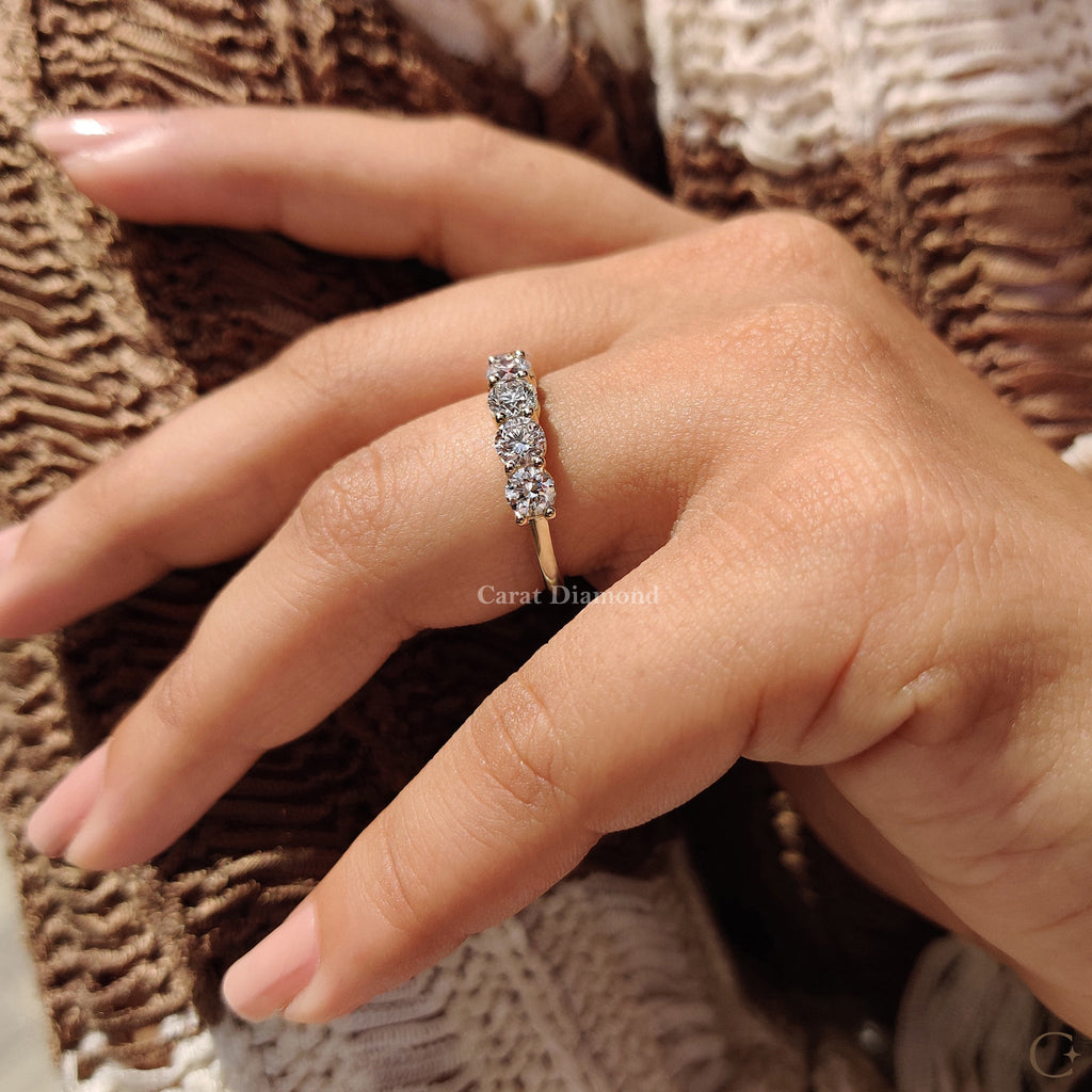 Round Diamond 5 Stone Wedding Band