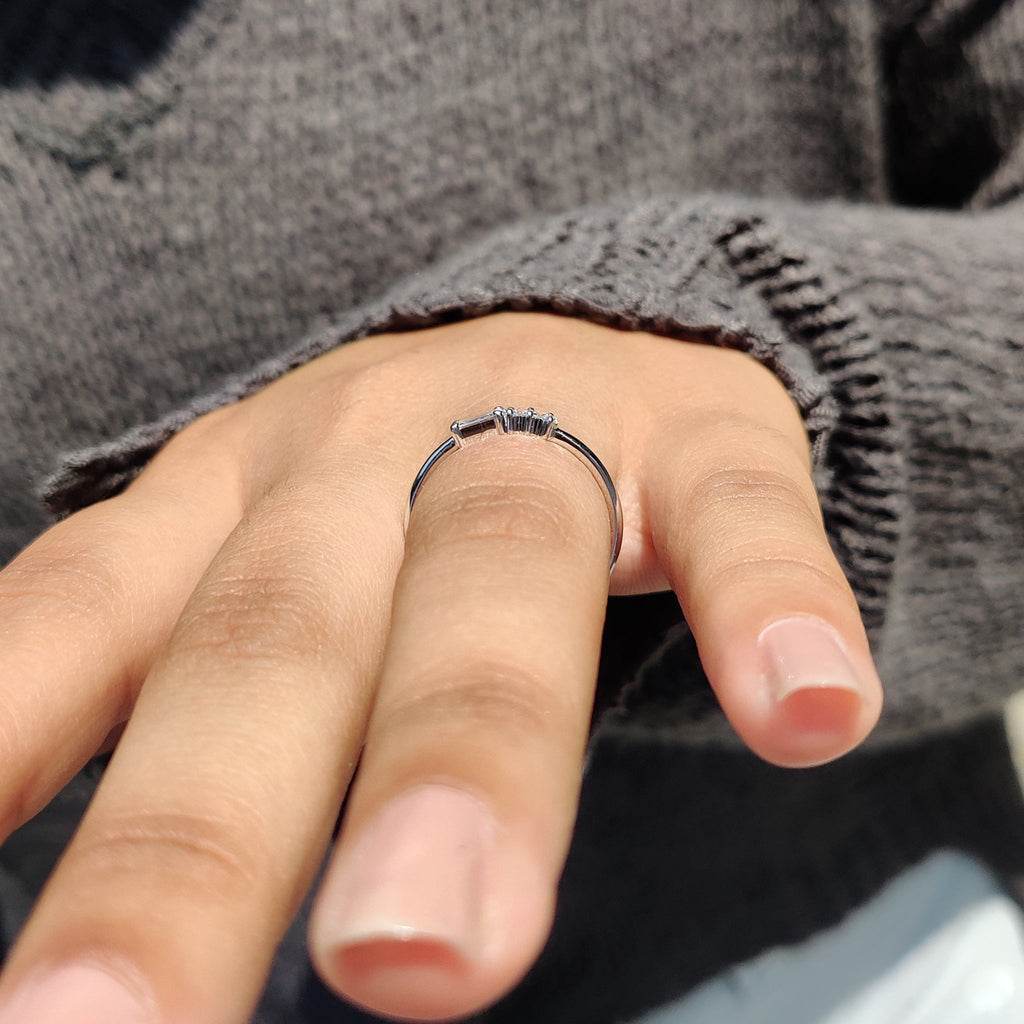 Morse Code Baguette And Round Wedding Band