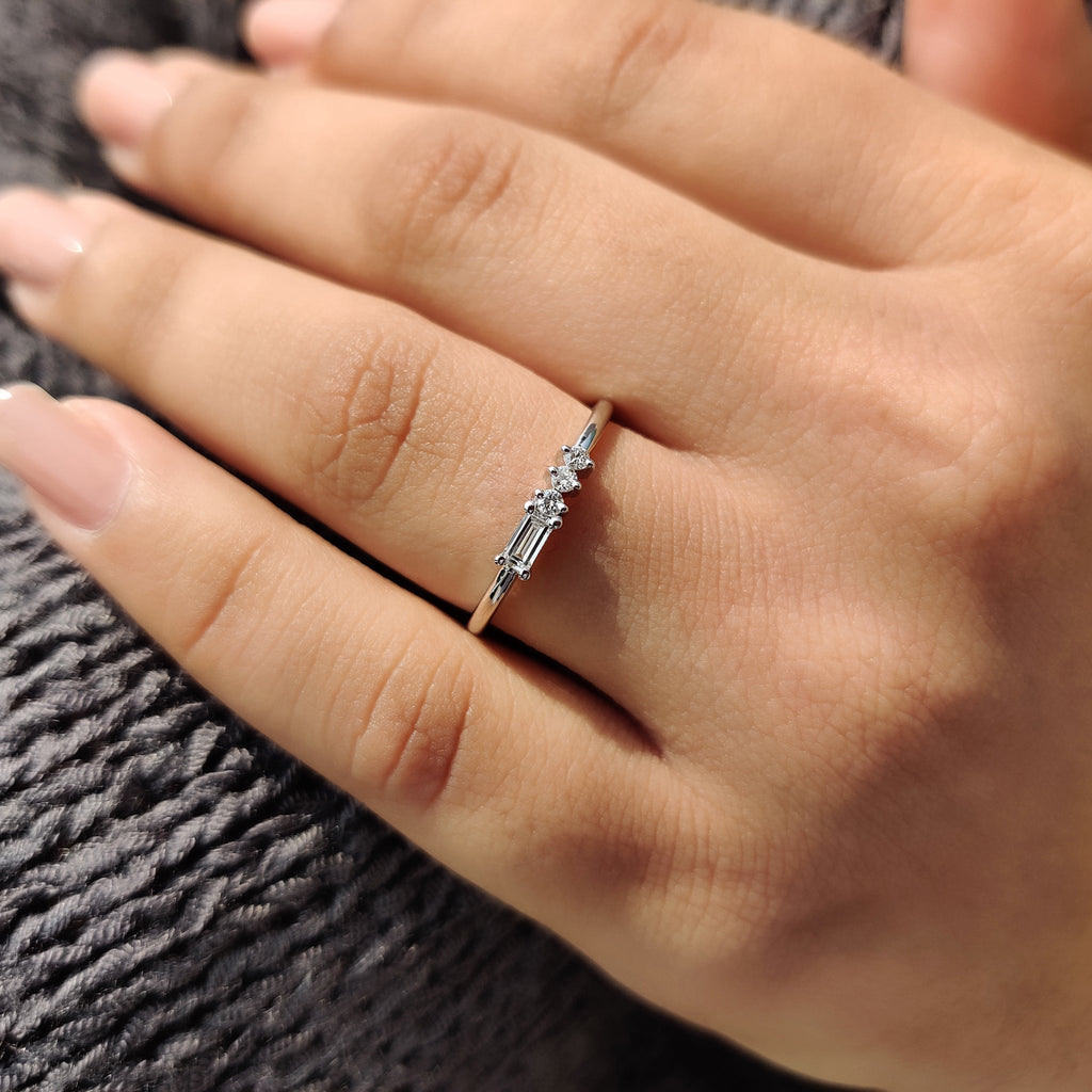 Morse Code Baguette And Round Wedding Band
