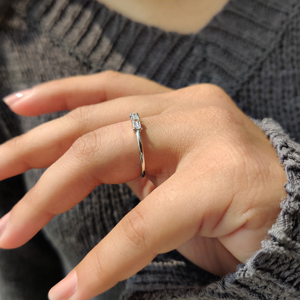 Morse Code Baguette And Round Wedding Band