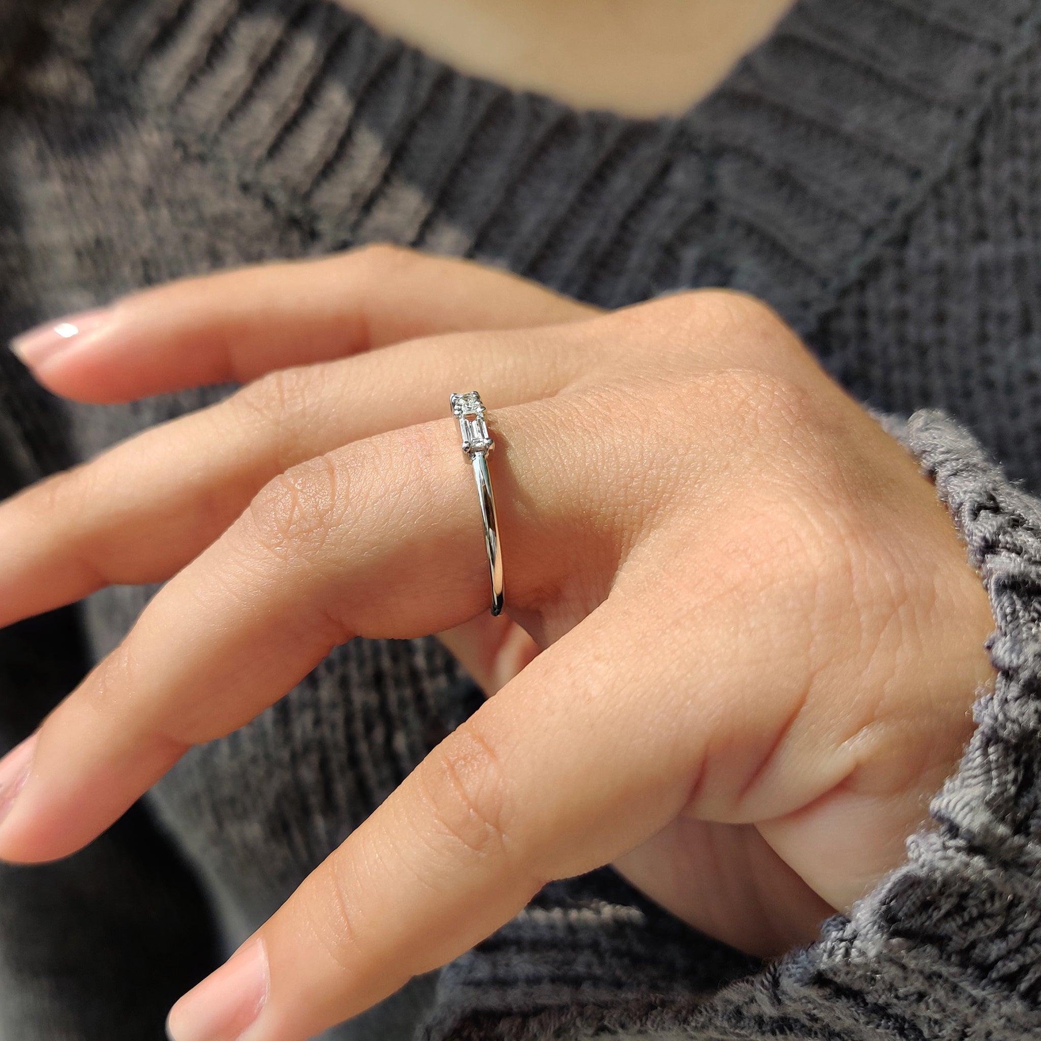 Morse Code Baguette And Round Wedding Band