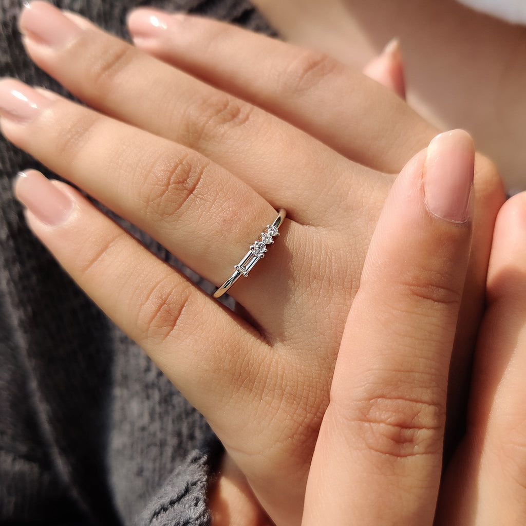 Morse Code Baguette And Round Wedding Band