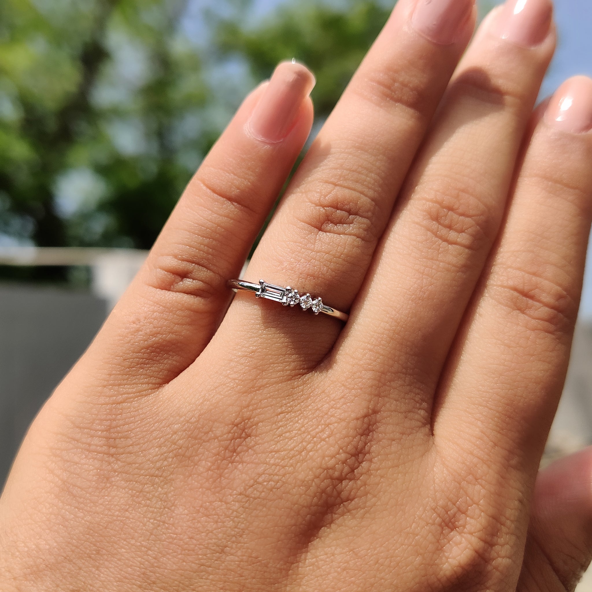 Morse Code Baguette And Round Wedding Band