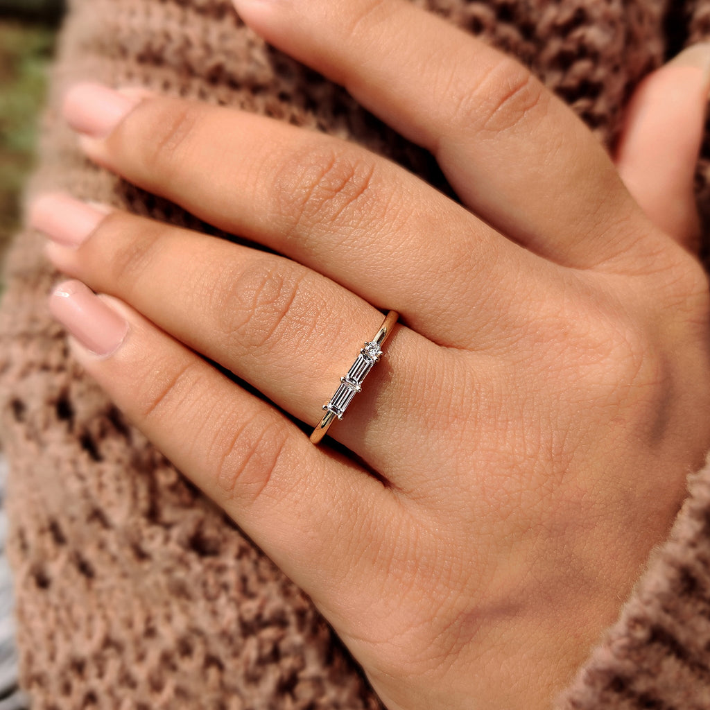 Baguette And Round Cut Yellow Gold Diamond Wedding Band