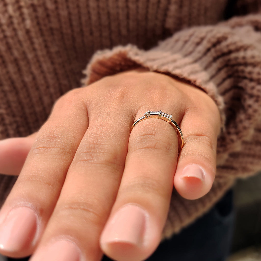 Baguette And Round Cut Yellow Gold Diamond Wedding Band
