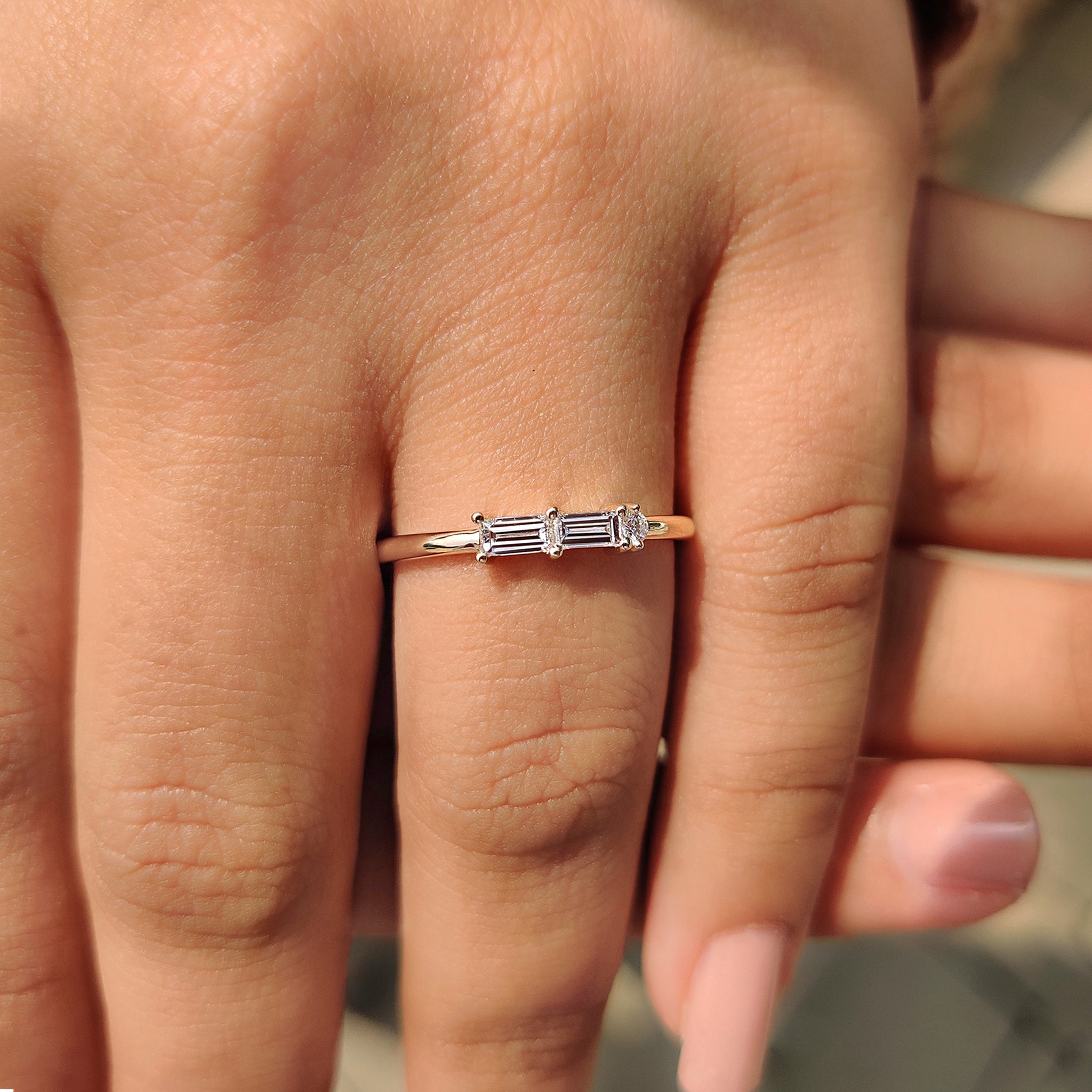 Baguette And Round Cut Yellow Gold Diamond Wedding Band