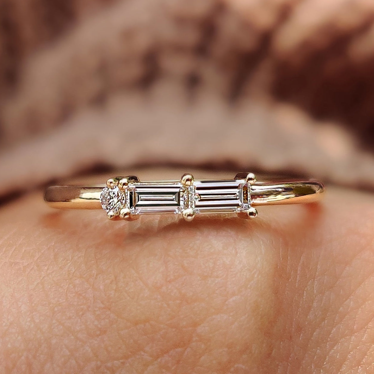 Baguette And Round Cut Yellow Gold Diamond Wedding Band