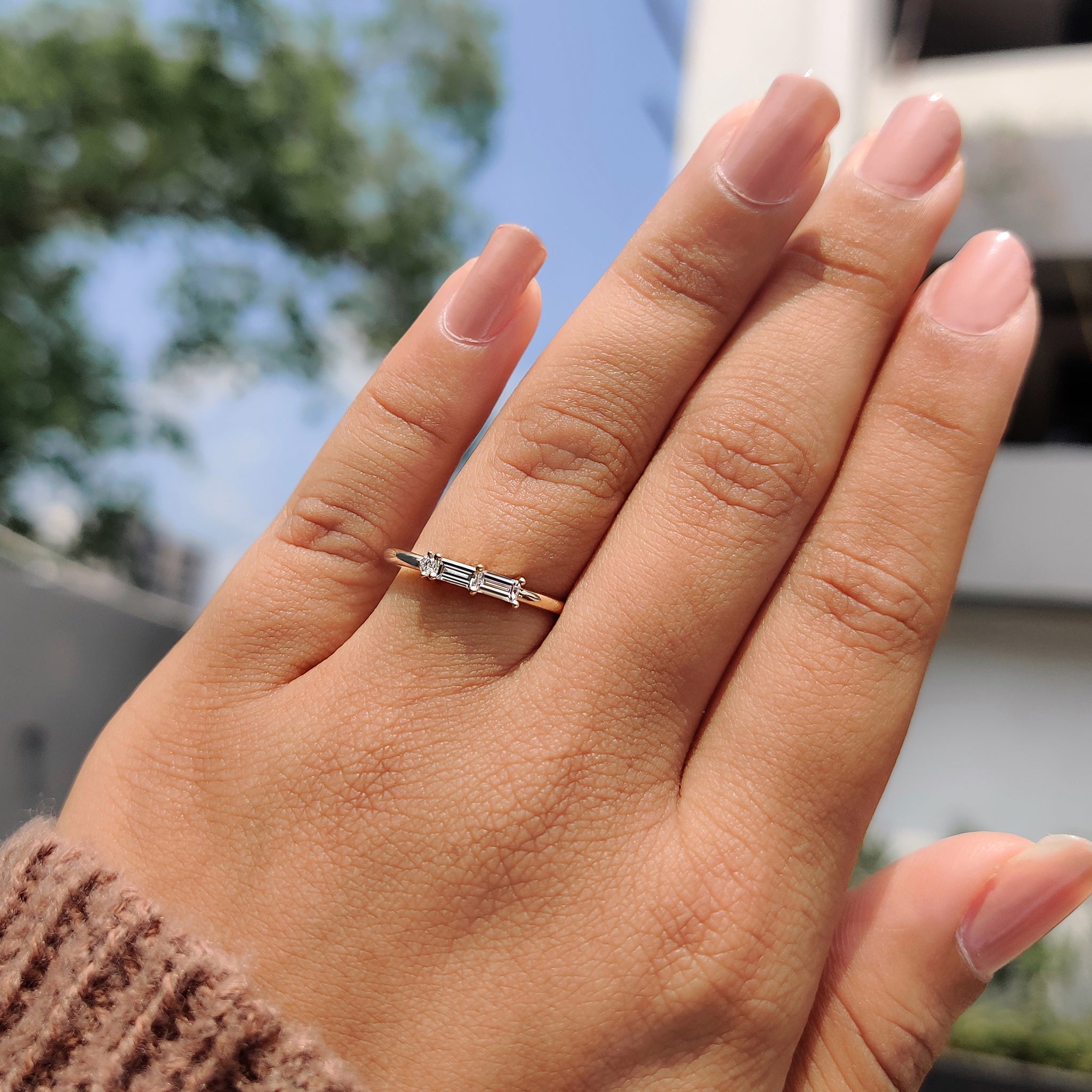 Baguette And Round Cut Yellow Gold Diamond Wedding Band