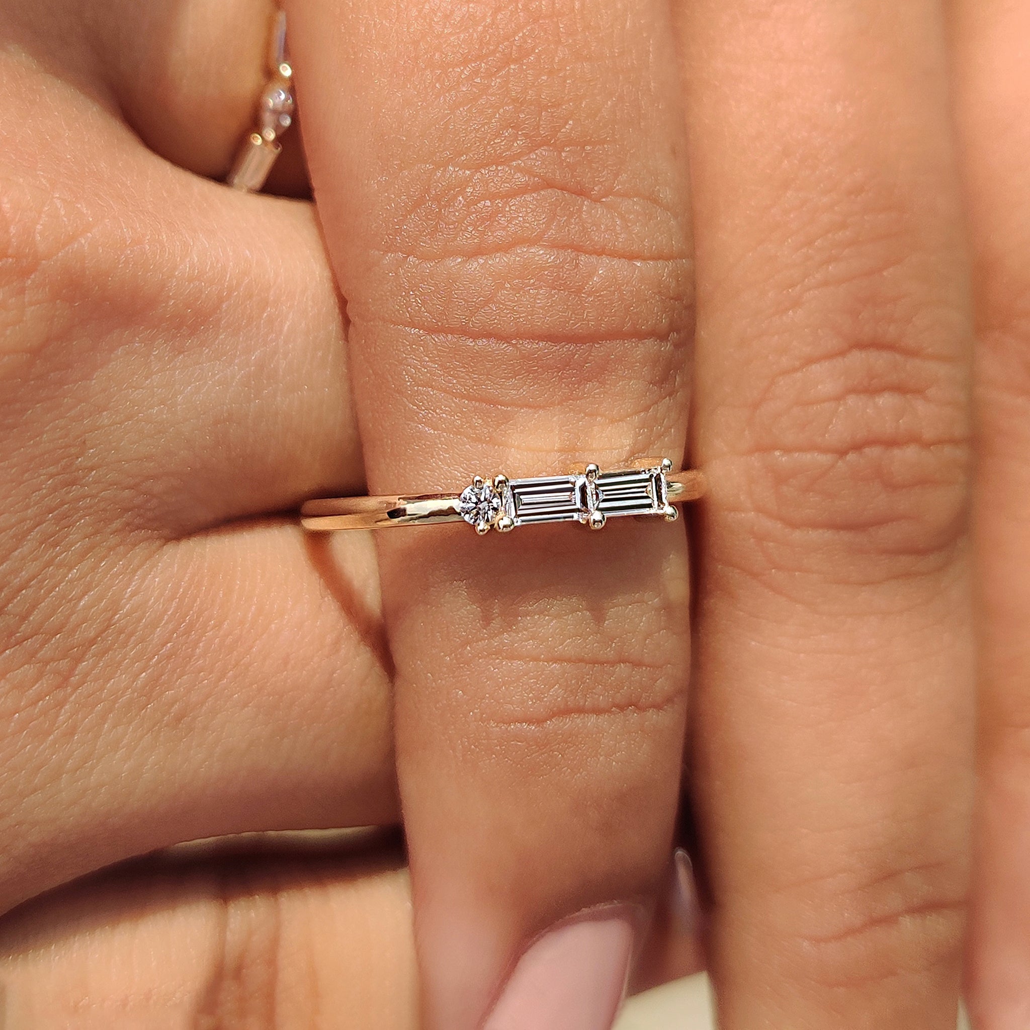 Baguette And Round Cut Yellow Gold Diamond Wedding Band