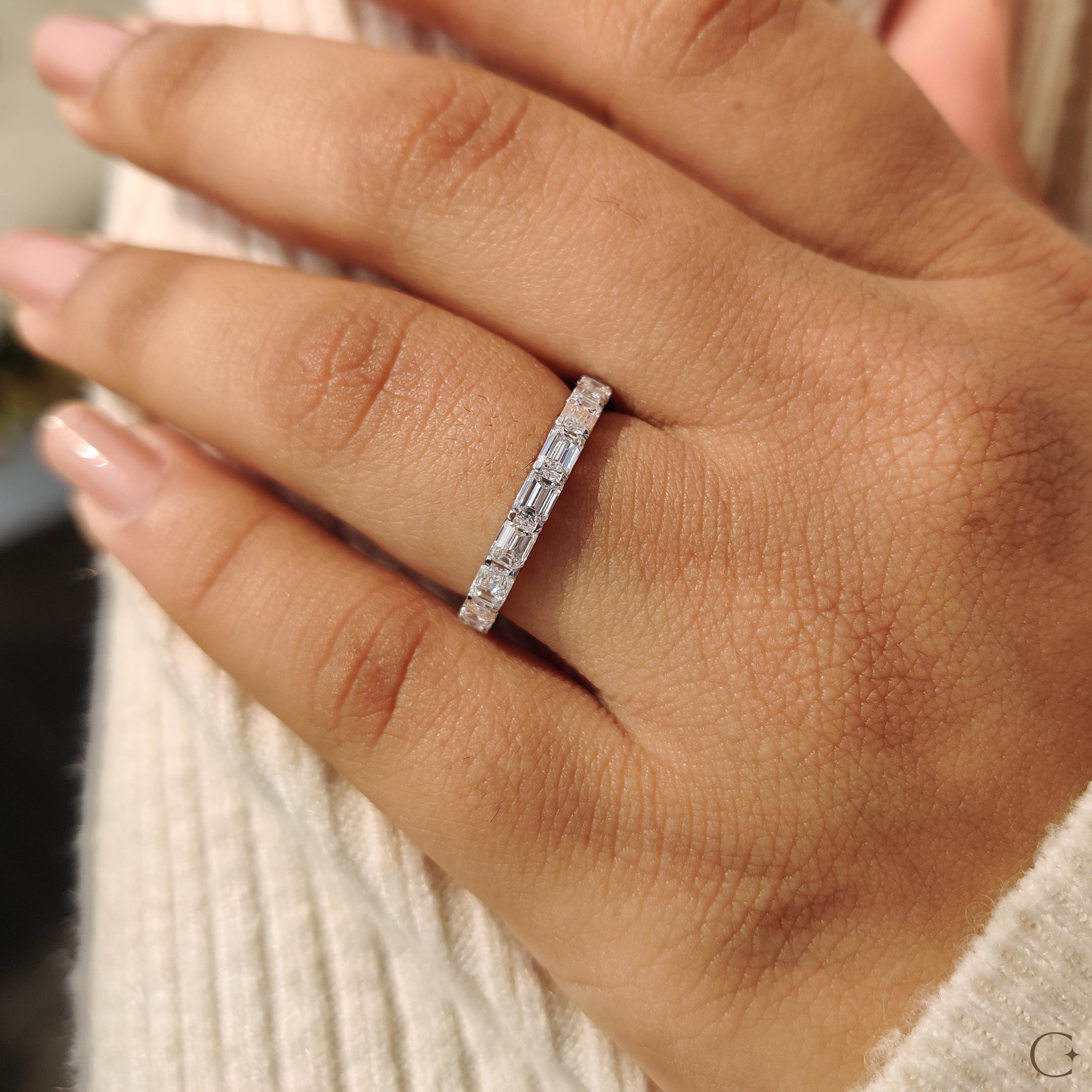 Full Eternity Emerald Cut Diamond Band