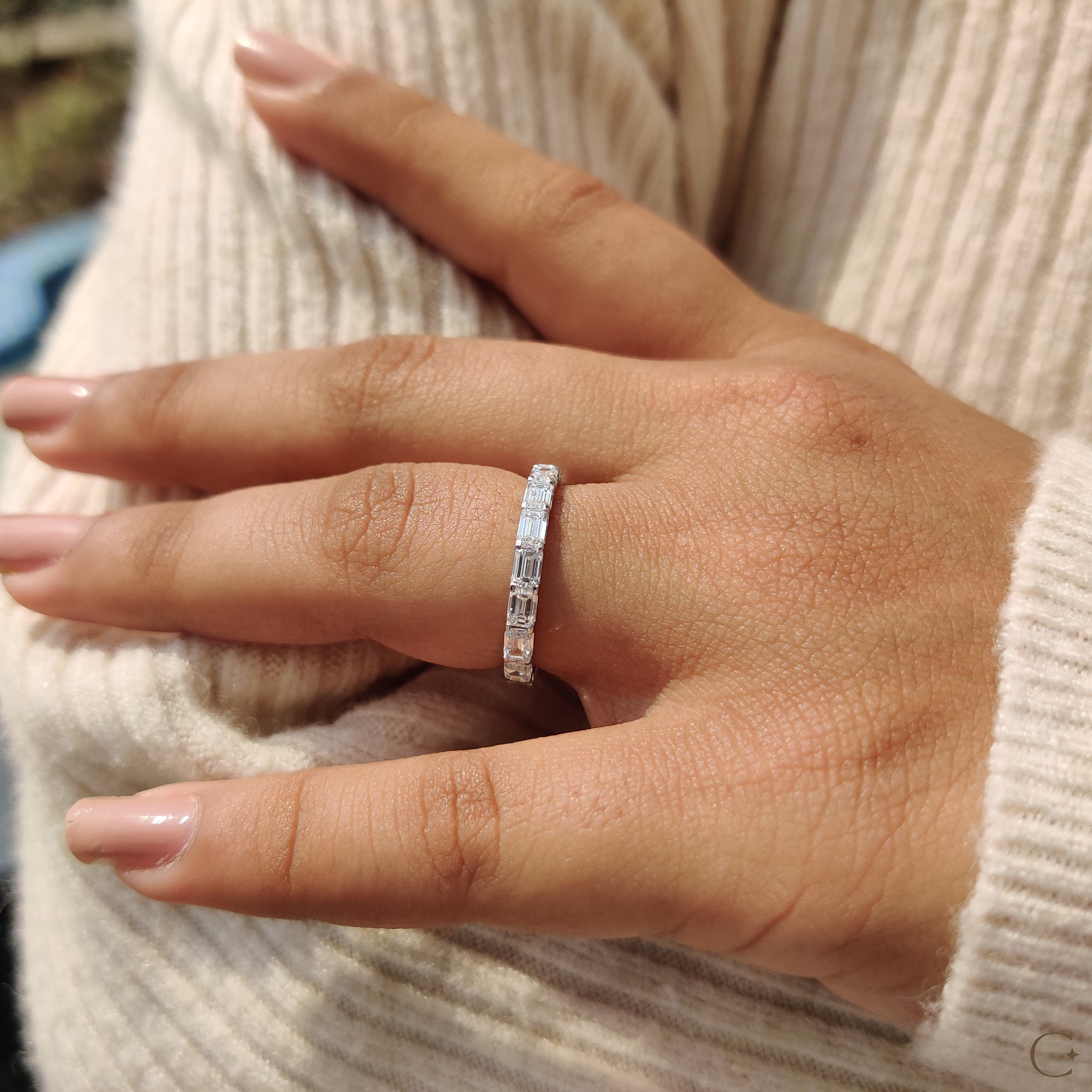 Full Eternity Emerald Cut Diamond Band
