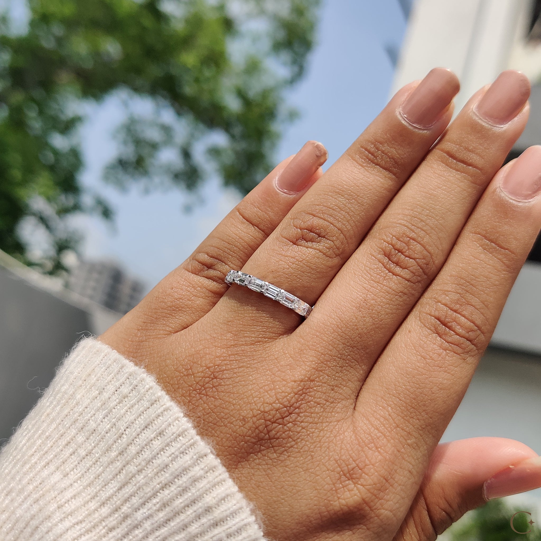 Full Eternity Emerald Cut Diamond Band