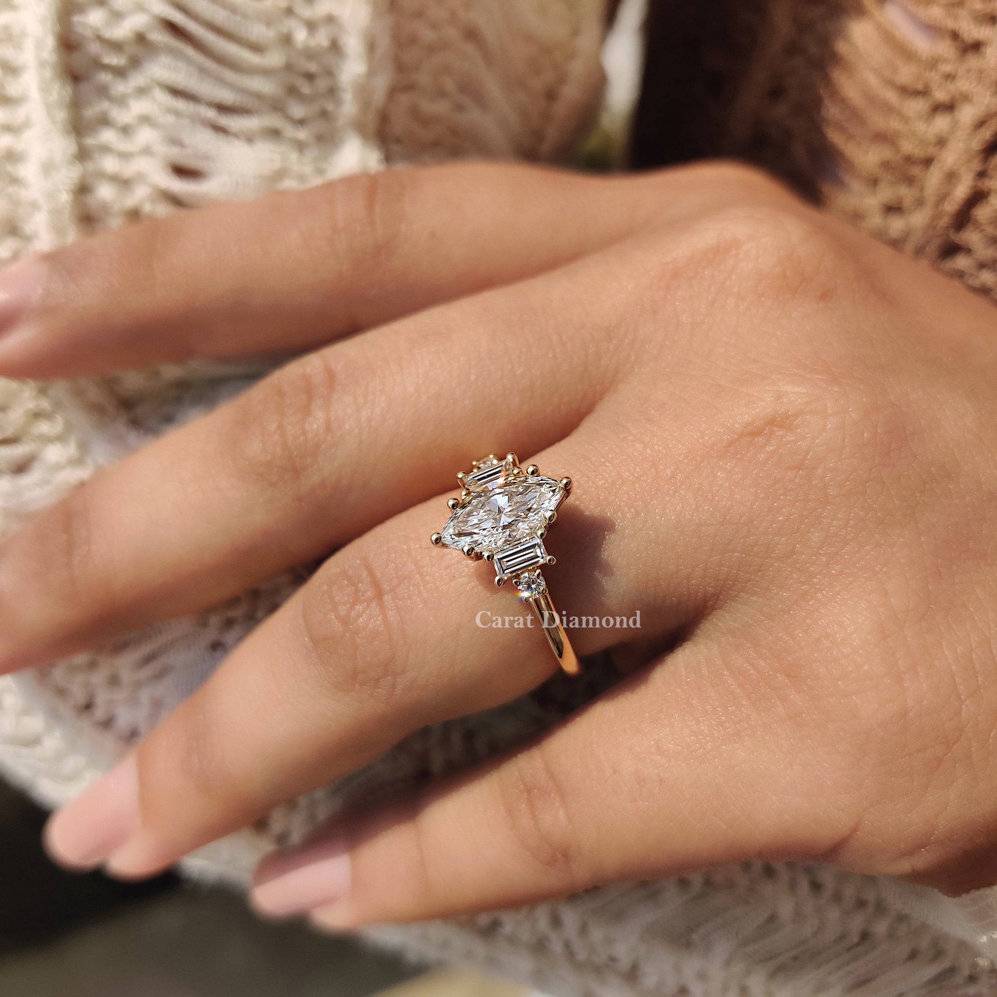 5 Stone Engagement Ring With Two Baguette Side Stone