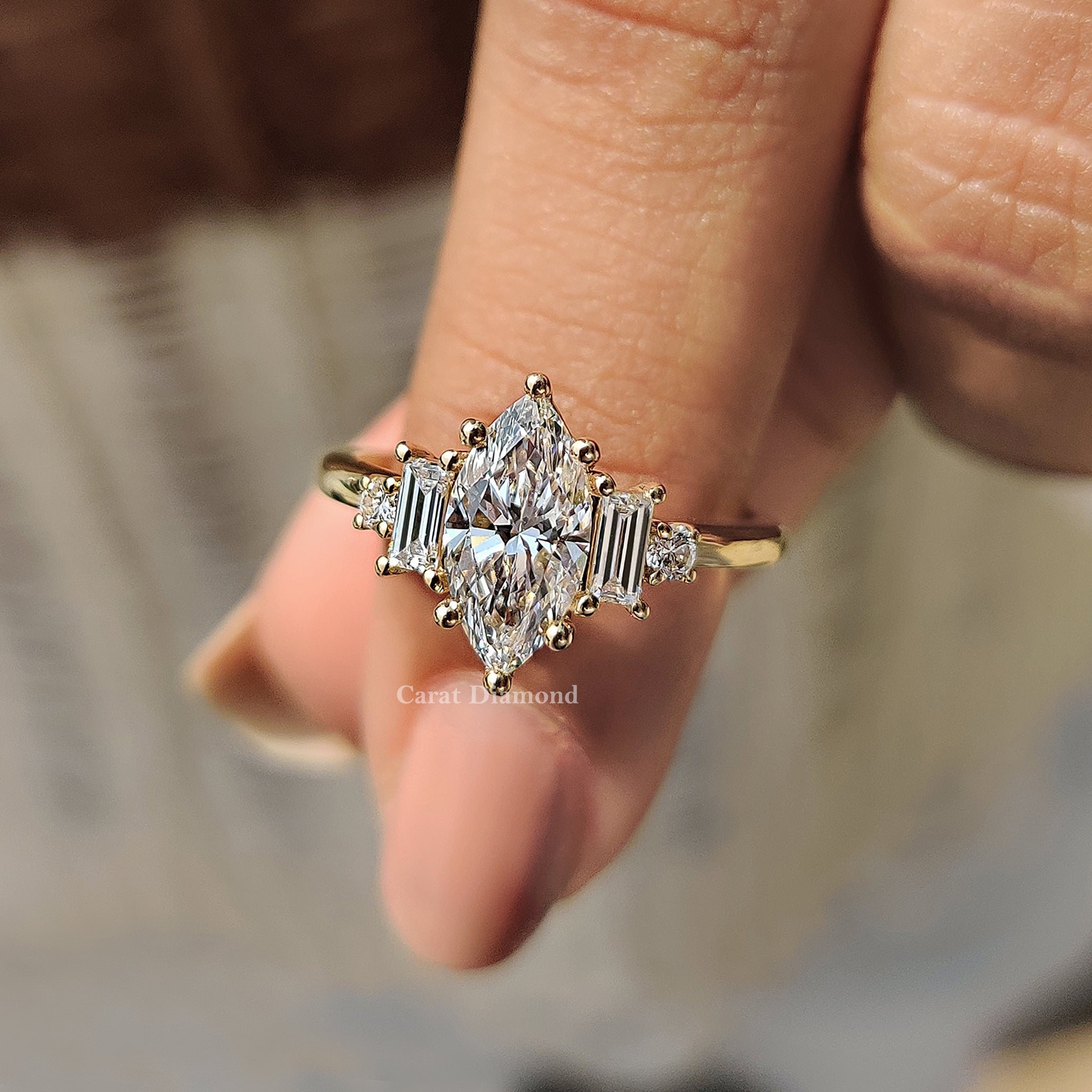 5 Stone Engagement Ring With Two Baguette Side Stone Secondary image