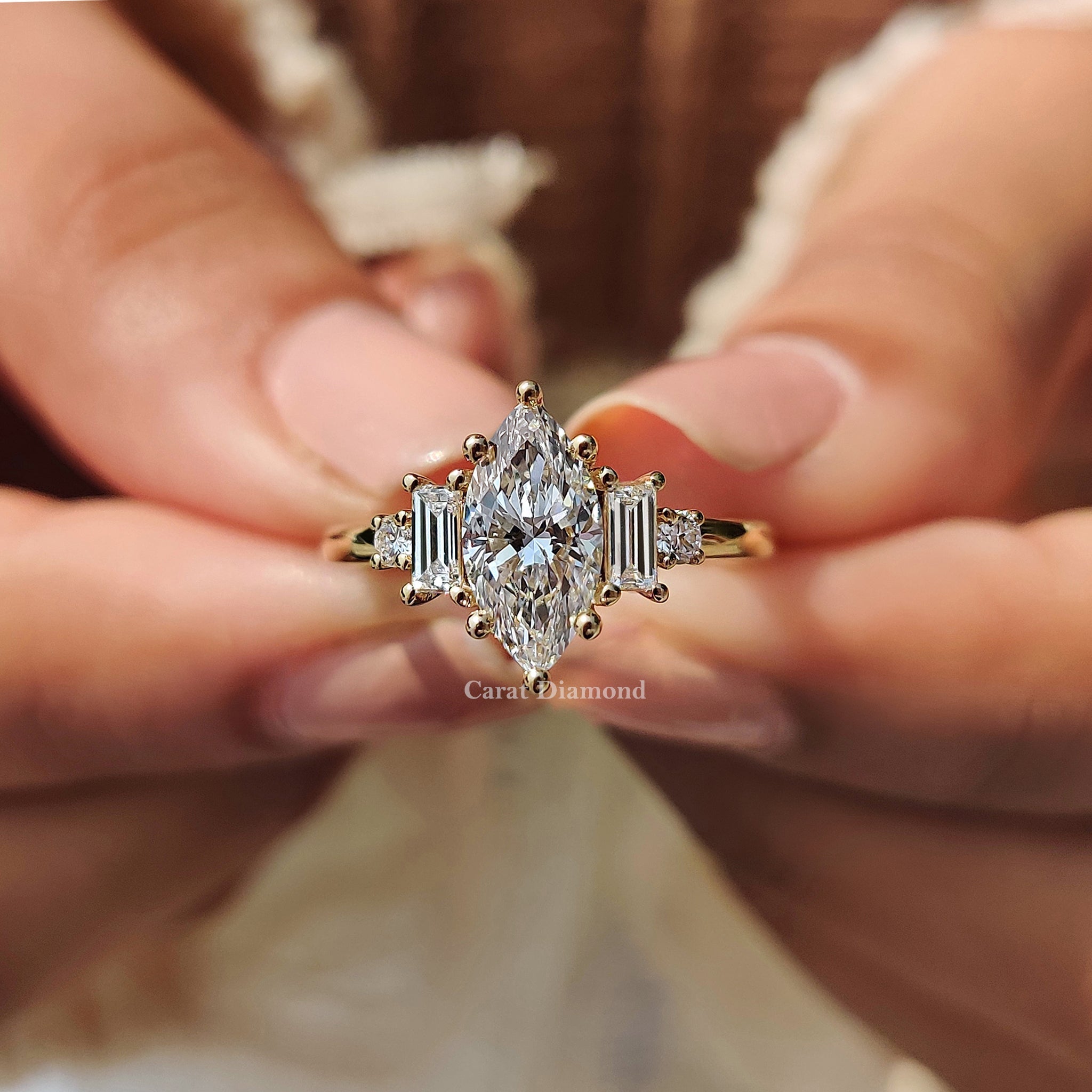 5 Stone Engagement Ring With Two Baguette Side Stone Main image