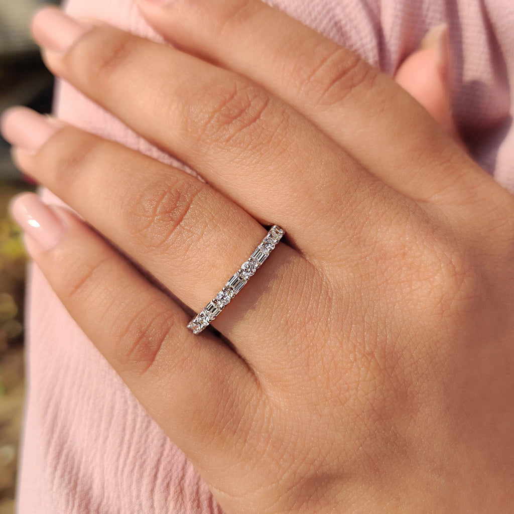 Lab Grown Emerald And Round Eternity Band