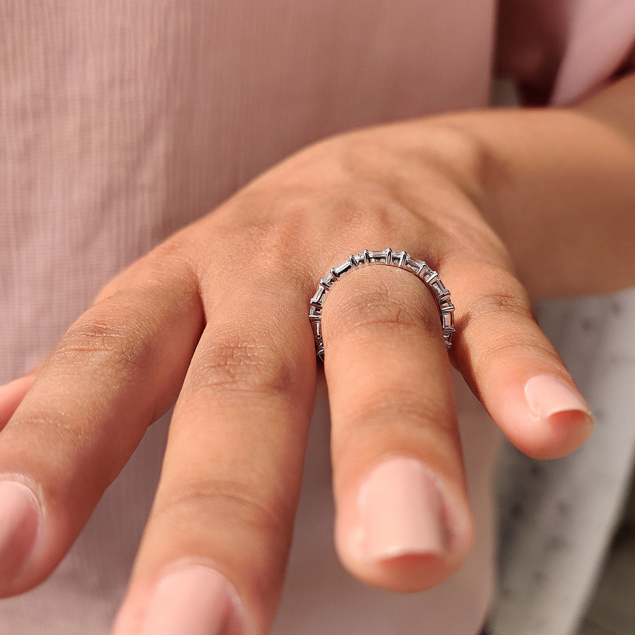 Lab Grown Emerald And Round Eternity Band