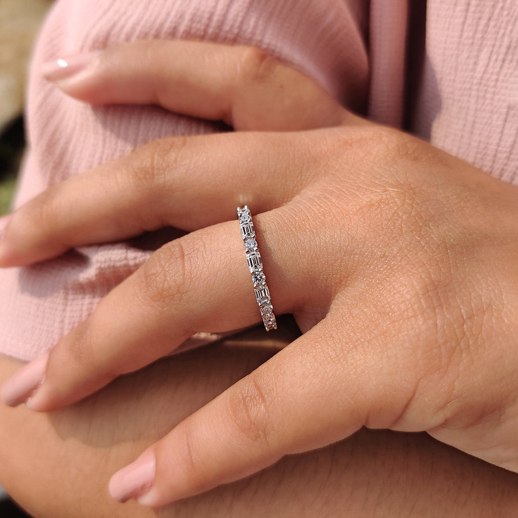 Lab Grown Emerald And Round Eternity Band