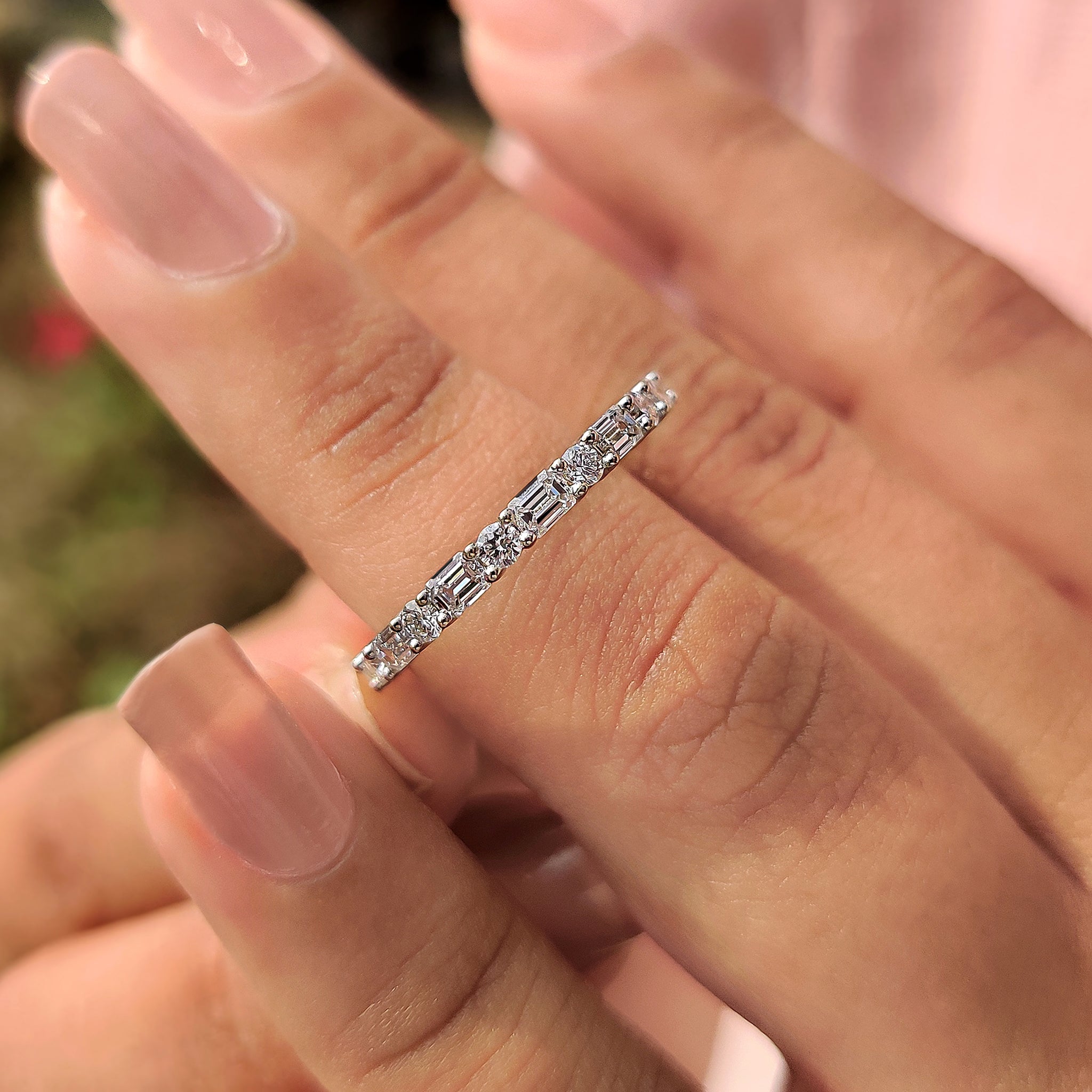 Lab Grown Emerald And Round Eternity Band Secondary image