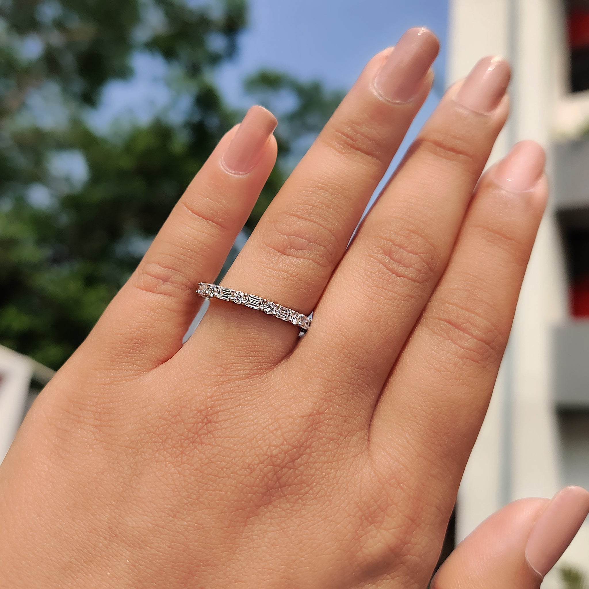 Lab Grown Emerald And Round Eternity Band