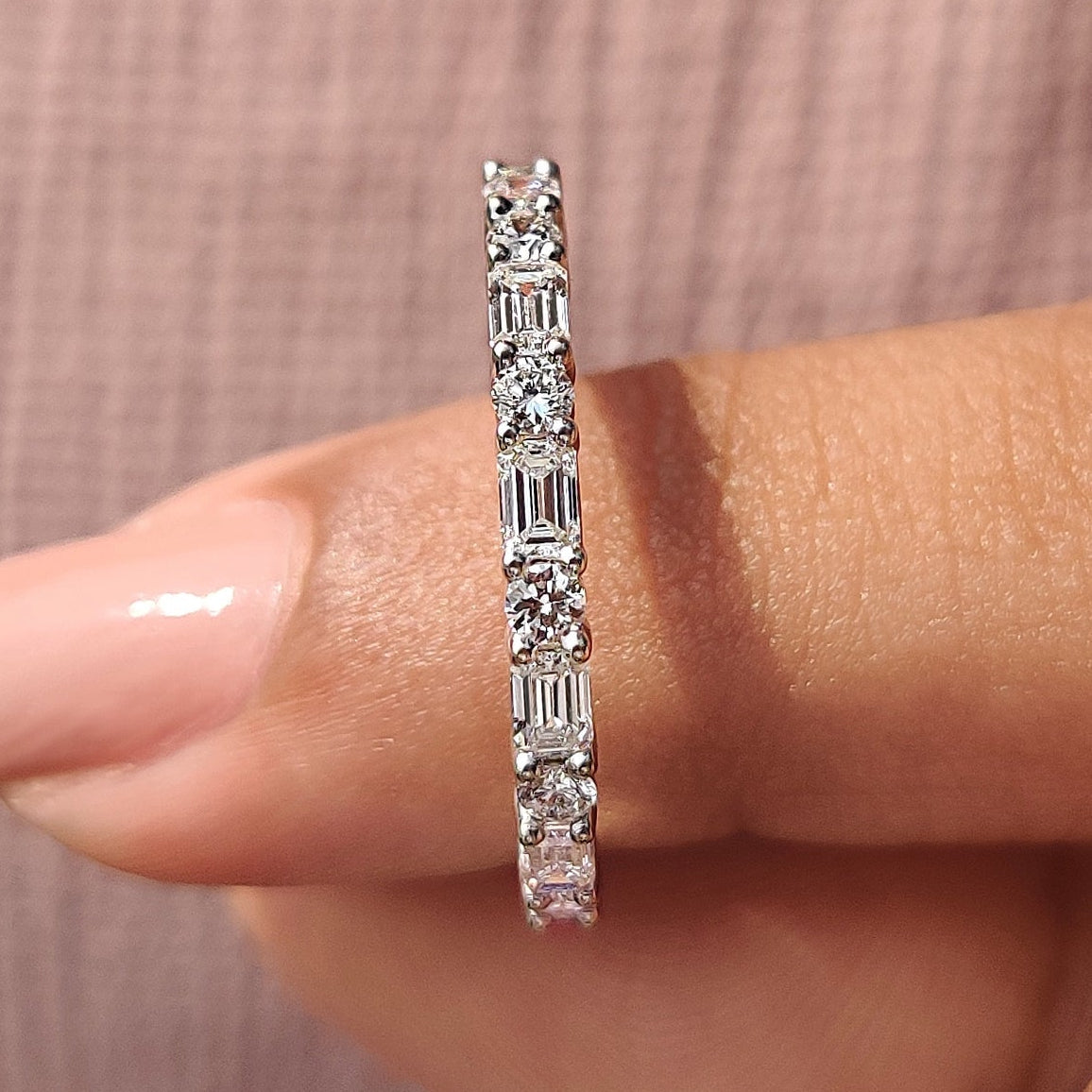 Lab Grown Emerald And Round Eternity Band Main image