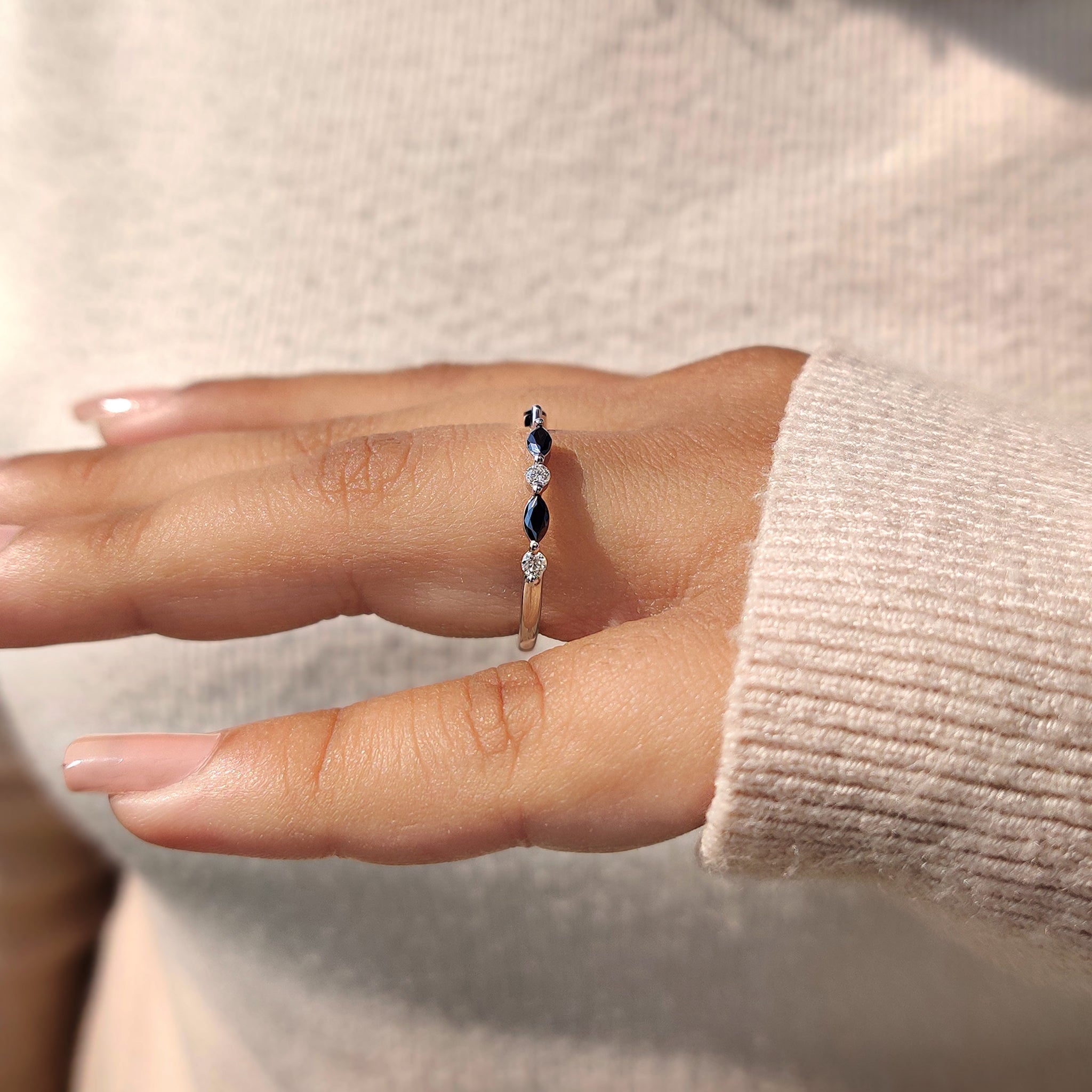 Black Marquise And Round Cut Band In Open Gap Style