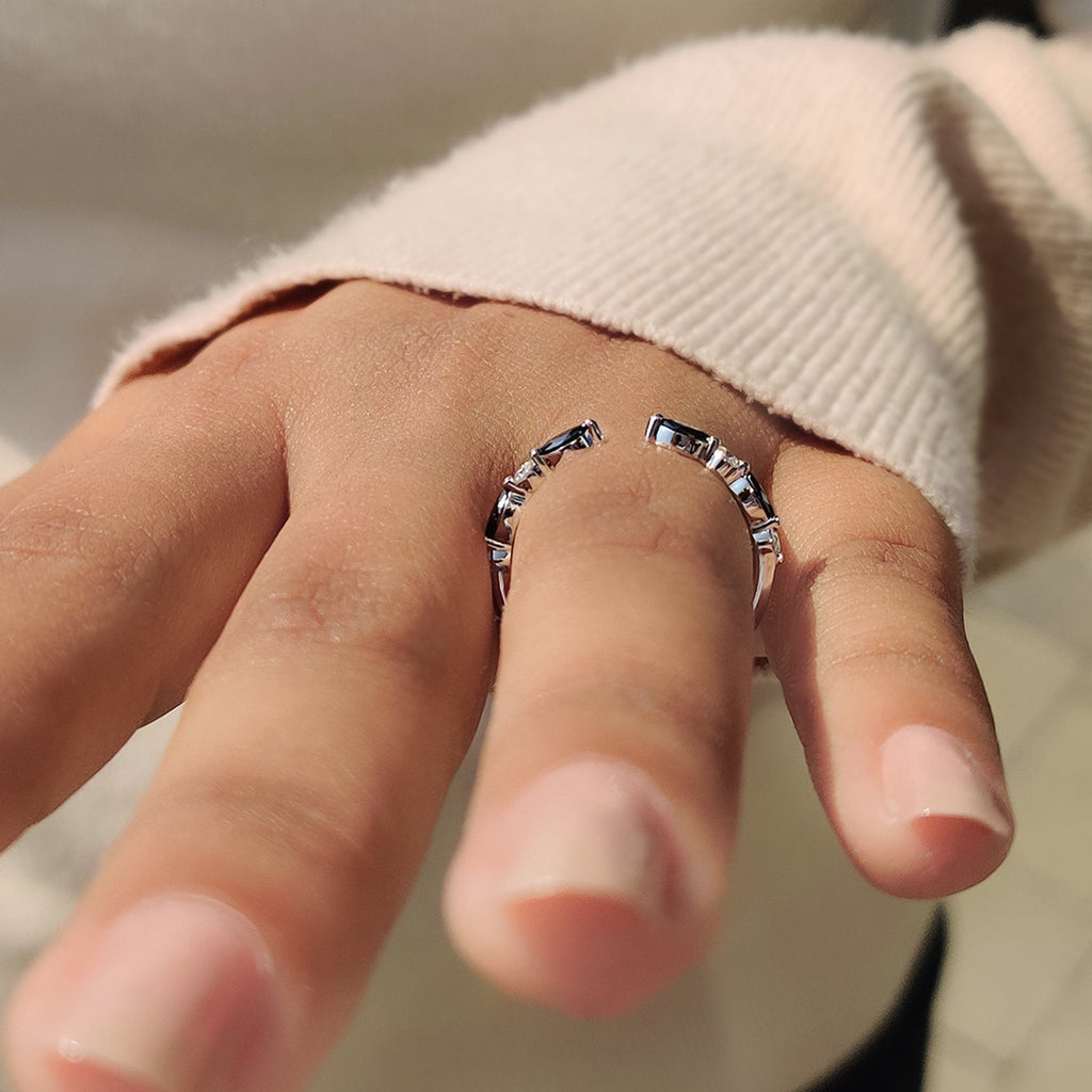 Black Marquise And Round Cut Band In Open Gap Style