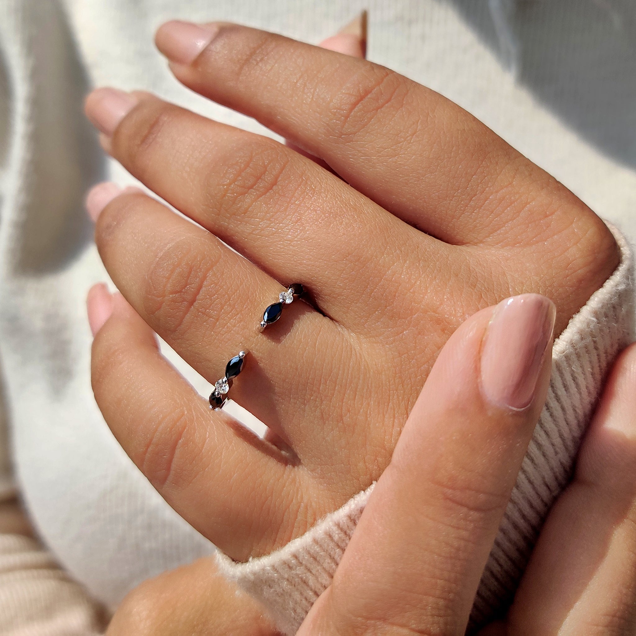Black Marquise And Round Cut Band In Open Gap Style