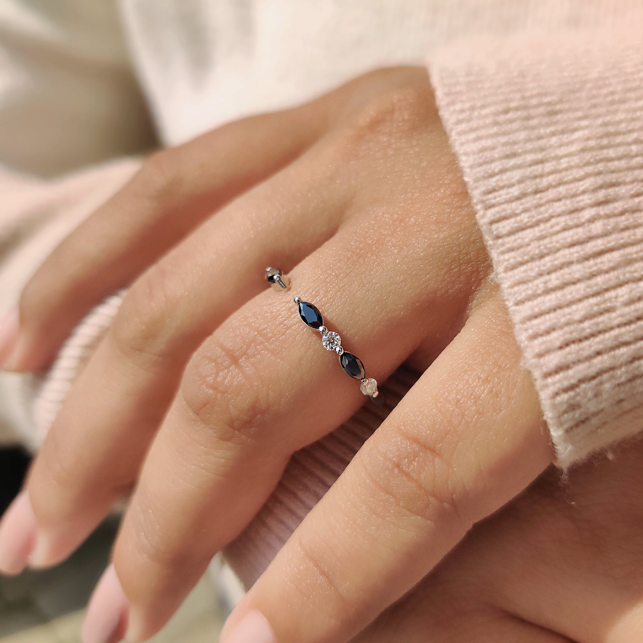 Black Marquise And Round Cut Band In Open Gap Style
