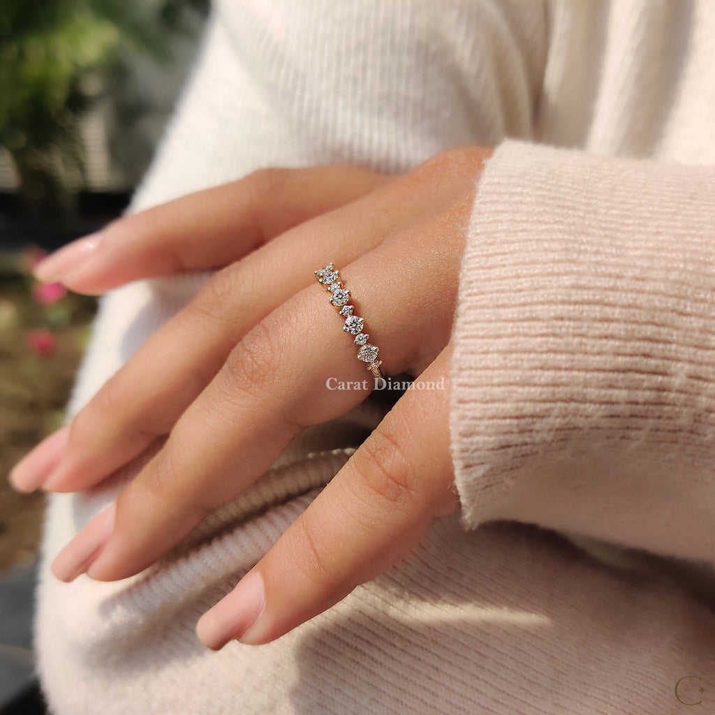 Round Diamond Half Eternity Wedding Band Yellow Gold