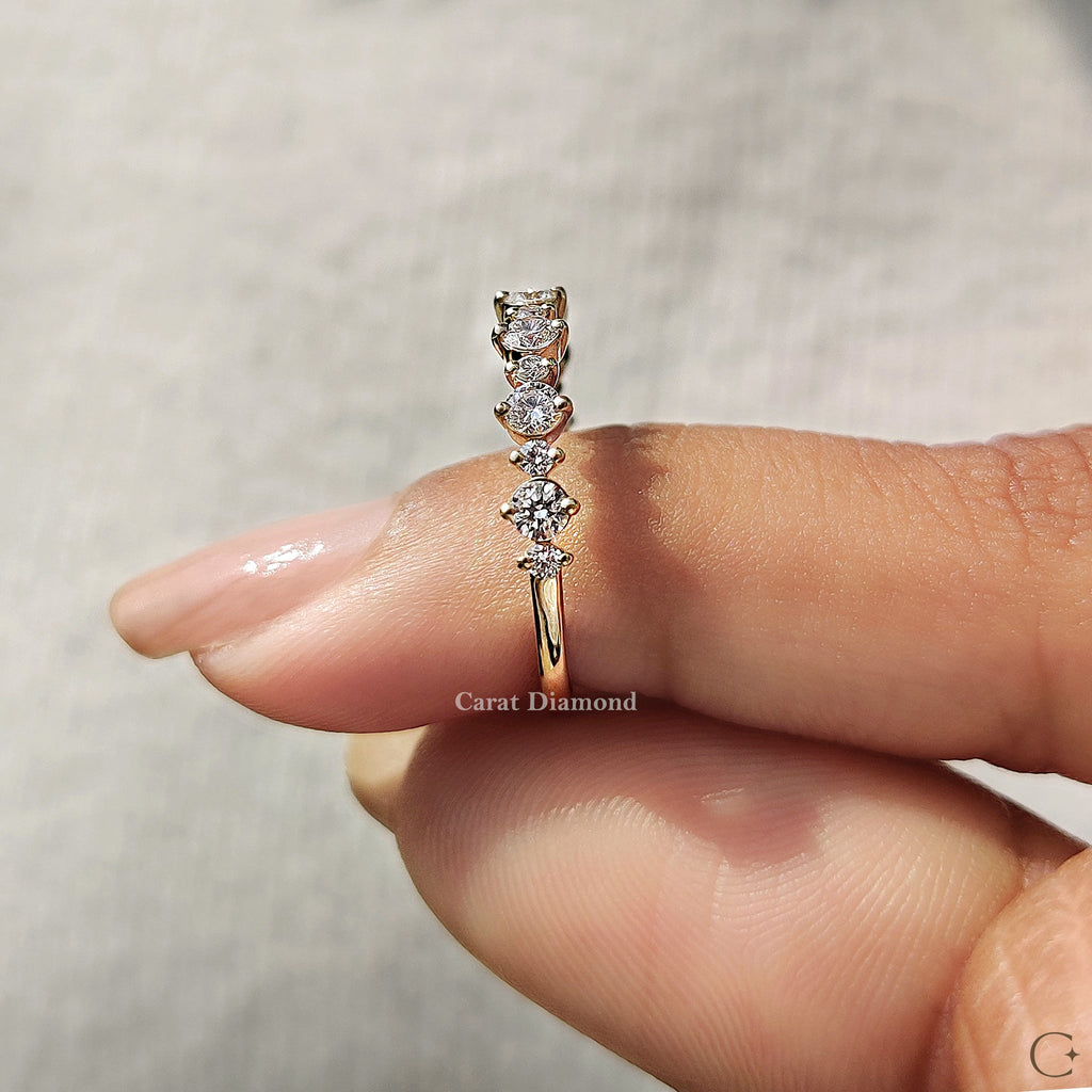 Round Diamond Half Eternity Wedding Band Yellow Gold
