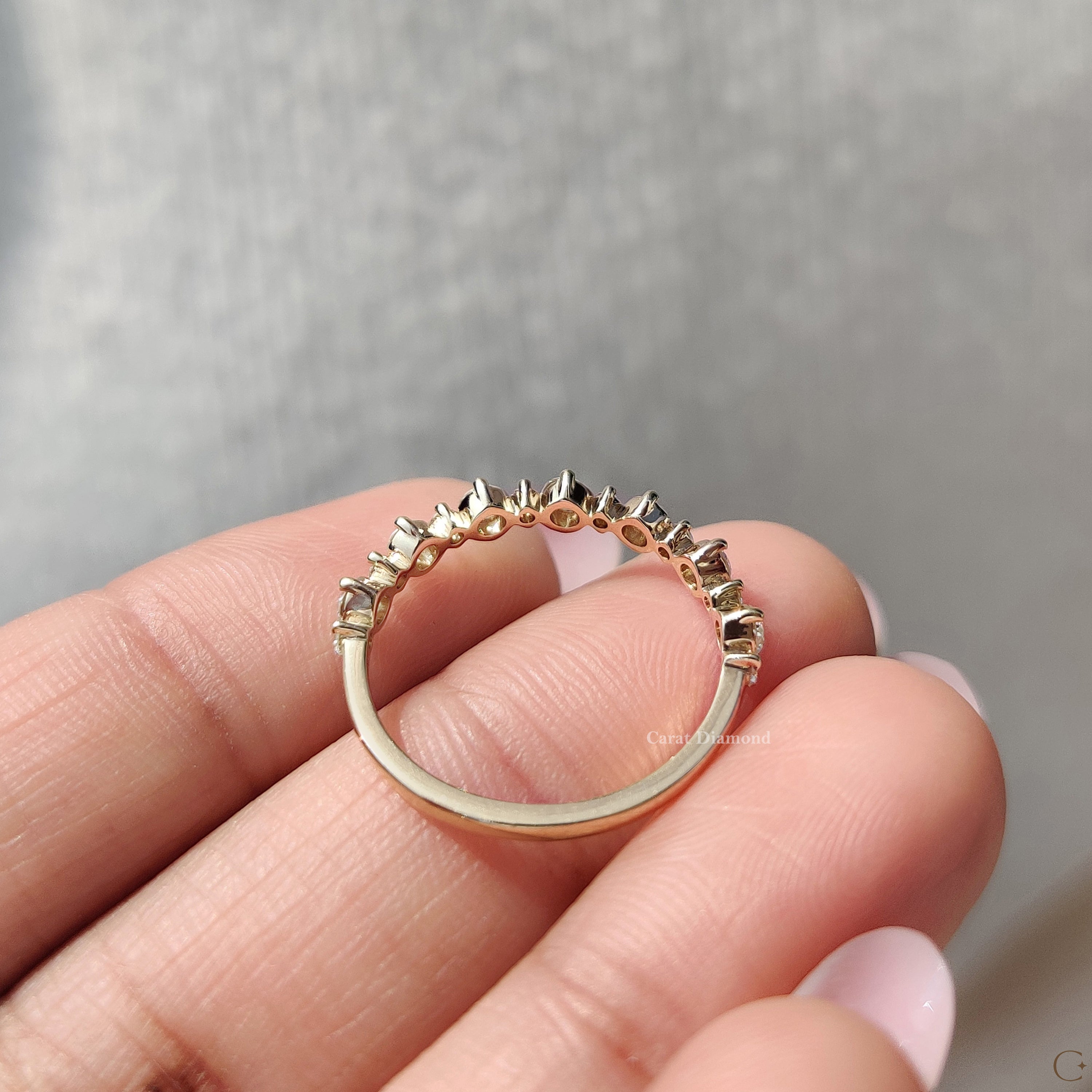 Round Diamond Half Eternity Wedding Band Yellow Gold