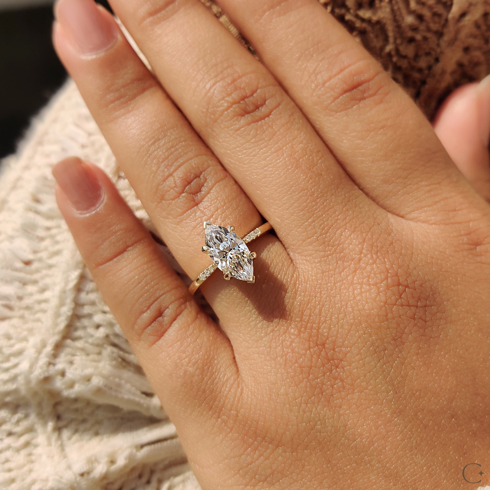 Marquise Diamond Engagement Ring with Tapered Band Secondary image