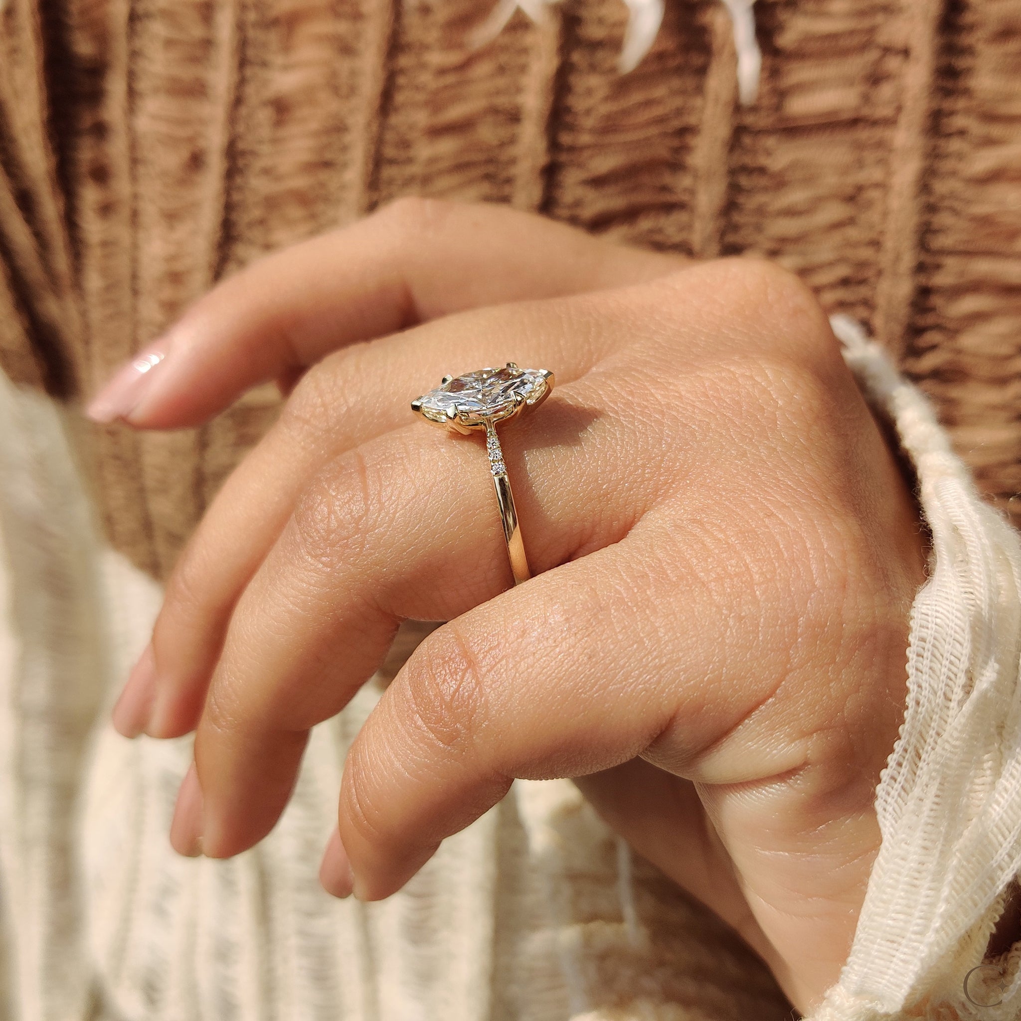 Marquise Diamond Engagement Ring with Tapered Band