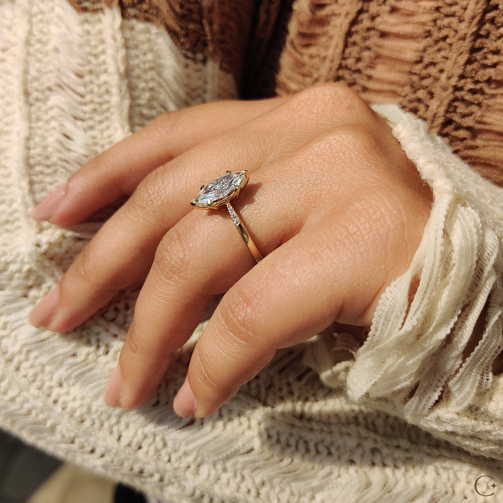 Marquise Diamond Engagement Ring with Tapered Band