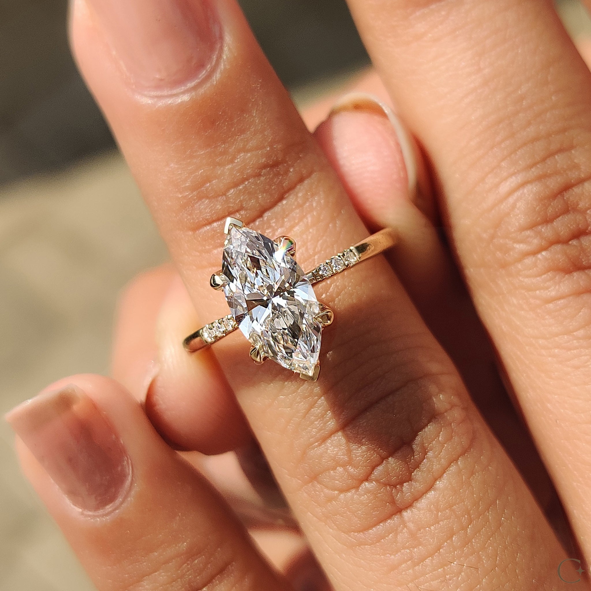 Marquise Diamond Engagement Ring with Tapered Band