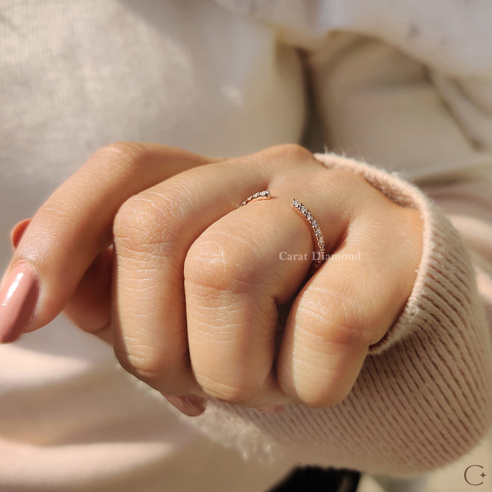 Open Gap Wedding Band With Round Cut