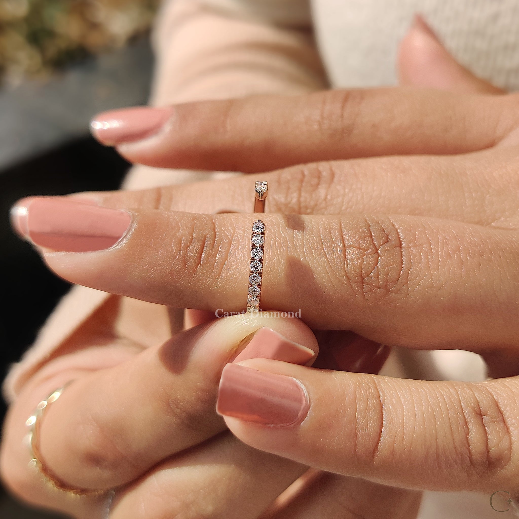 Open Gap Wedding Band With Round Cut