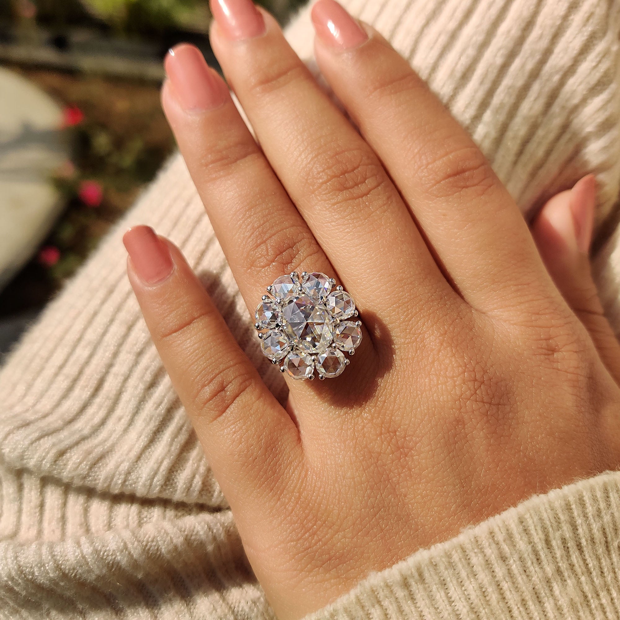 Oval Rose Cut Engagement Ring with Halo setting Secondary image