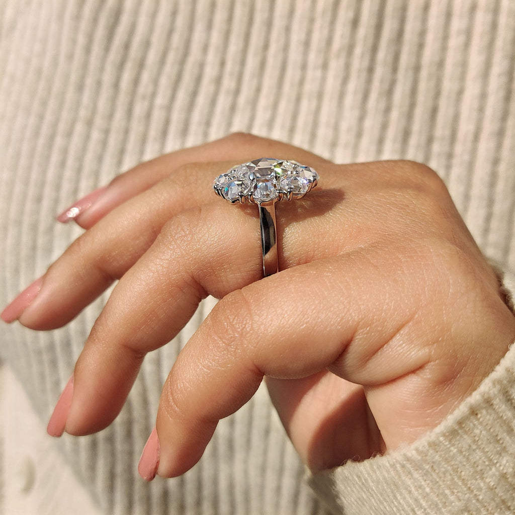 Oval Rose Cut Engagement Ring with Halo setting