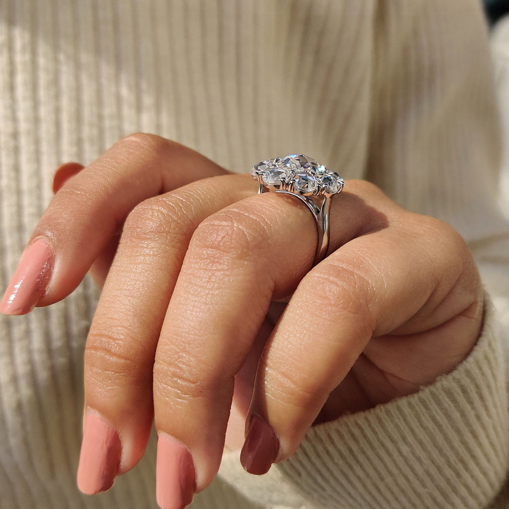 Oval Rose Cut Engagement Ring with Halo setting